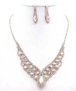 Rhinestone Necklace  with Earrings Set NB330101 GOLD AB